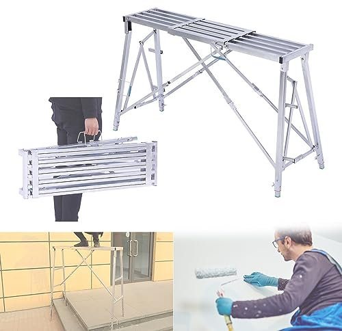 Plate-forme d'échafaudage réglable en acier avec escabeau pliable robuste 30 cm/40 cm de largeur multi-usages réglables en longueur et en hauteur