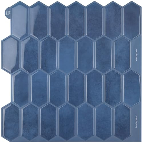 GRIPRO Peel and Stick Backsplash – Wall Tile for Kitchen Backsplash 12x12 Hexagonal Self-Adhesive Backsplash Tile for Kitchen, Bathroom 3D Wall Stickers (4 Sheets, Blue)