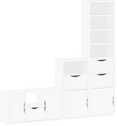 vidaXL 4-delars TV-möbel med förvaring ODDA vit massiv trä furu, TV-bänk, TV-bänk, TV-bänkskåp, TV-bänk, TV-sideboard, hifi-skåp, mediaskåp