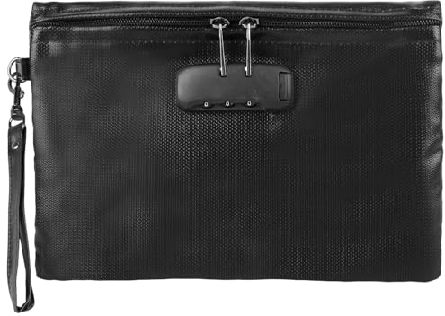 Feuerfeste und wasserdichte Tasche mit Schloss, 11.2 * 7.6inch Feuerfeste Aktentasche Brieftasche mit Zahlenschloss Feuerfeste Dokumentetasches für Passport、Geldtasche、Zertifikate und Wertsachen