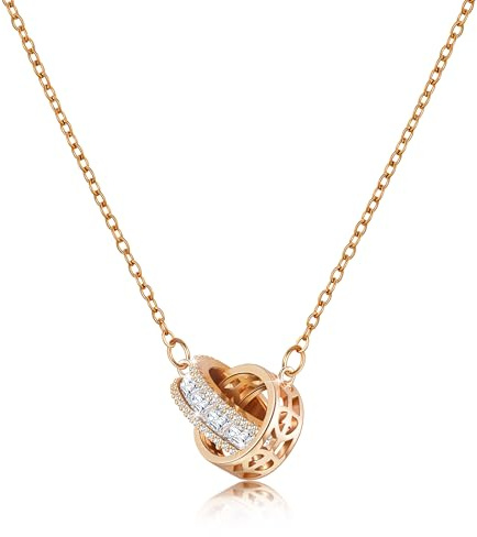 Linawe Moissanite Crystal Imitation Diamond Necklace for Women Trendy, Birthstone Rhinestone Dainty Jewellery, Circle Pendant Stainless Steel Chain Necklaces, Gold, Rose Gold and Silver Tones