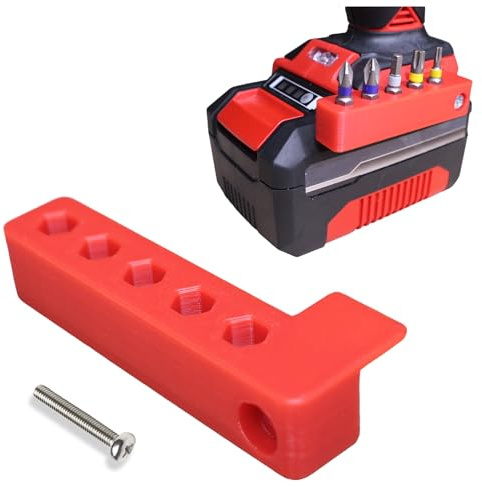 Decoralin Magnetic Bit Holder Compatible with Einhell Impact & Combi Drills – Holds 5 Bits, Easy Installation with Included Screw – Red Accessory Attachment (Left Side)