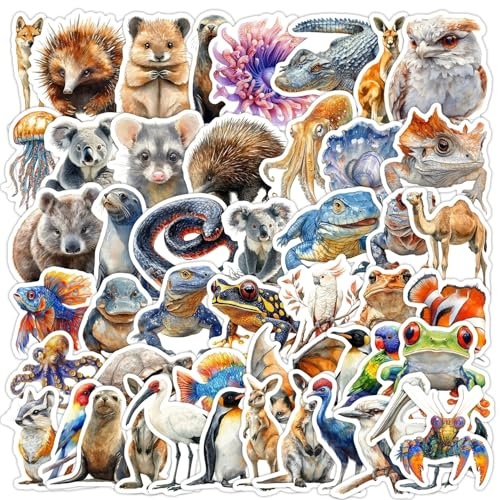 LYunMu Tiere aus Australien Aufkleber 50 Stücke Niedlich Deko für Auto Laptop Skateboard Fahrrad Moped Motorrad Fahrrad Computer,Geeignet für Erwachsene Kinder Tiere ästhetisch Sticker Set
