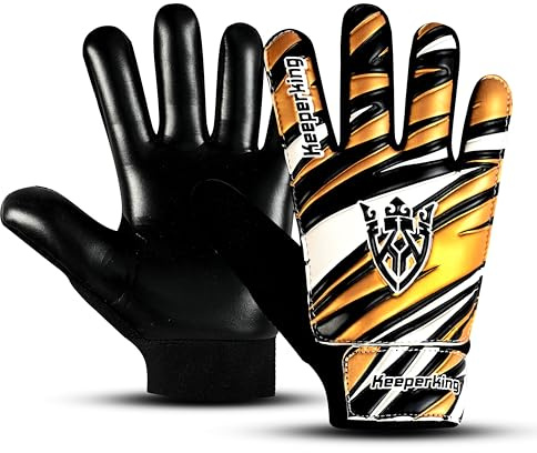Keeperking Guantes de portero para niños, niños y niñas, guantes de fútbol para niños, guantes de portero (6, dorado-negro)