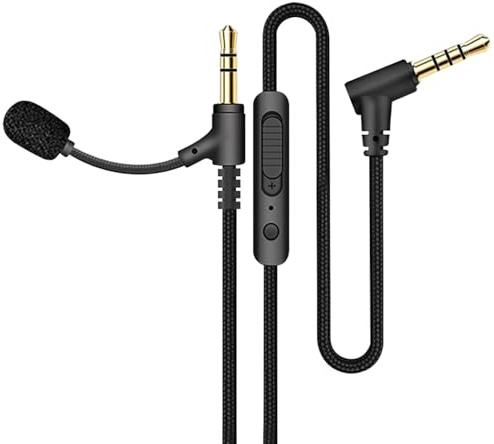 Boom Microphone Cable for Headphones 3.5mm Audio Cable with Dual Mics & in-Line Control Boom Mic Headset Replacement Cord 1.5M/4.9FT 3.5mm Aux for Tablet Laptop Smartphone (3.5MM)
