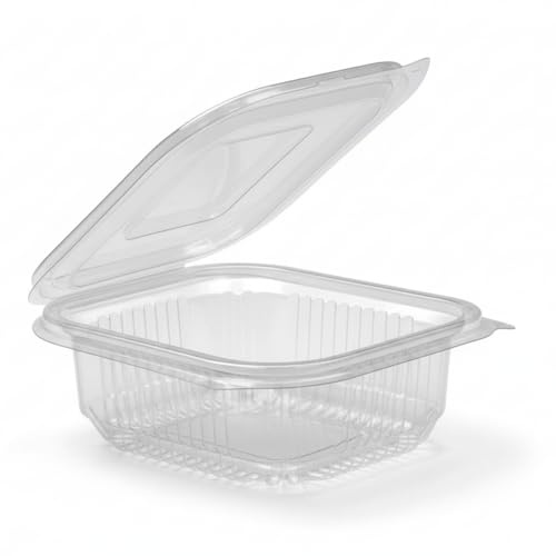 200 x 250ml Clear Hinged Takeaway Containers with Lids - Reusable Clamshell Food Boxes – Freezer Safe, Stackable, Catering Grade Packaging for Cakes, Salads, Pasta & Sandwiches