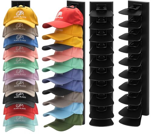 Cap Halter für Baseballkappen, 2Stück Cap Halterung Hält bis zu 40 Hüte | Kappenhalter Huthalter Hutständer, Selbstklebend Oder Bohren, Abnehmbare Clips, Formschonender Abstand, Für Tür, Schrank