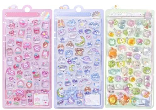 3 Blatt 3D Puffy Sticker Set Niedliche Cartoon Aufkleber Wiederverwendbare Mini Aufkleber für Scrapbooking Handyhüllen Tagebuch Kinder Belohnung Kawaii Tiere Sticker Dekoration (A)