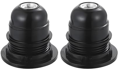 2 Pack E27 Lamp Holder, Black Plastic Edison Screw Bulb Socket with Shade Ring, 10mm Threaded Entry, Compatible with LED & Standard E27 Bulbs for Table and Pendant Light Fittings