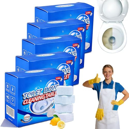Powerful Toilet Bowl Cleaner, Foam Limescale Remover, Heavy Duty Stain Cleaner, Fresh Lemon Scent, Easy Drop-in Tablets for Toilet Cleaning (5Pcs)