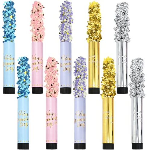 DRERIO 10 cañones de confeti de 20 cm, multicolor, fácil y seguro de usar, cañón de confeti manual, para celebraciones, cumpleaños, carnaval, bodas y eventos festivos