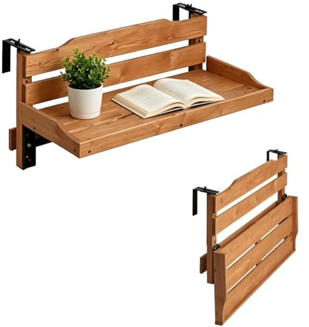 IXPIUZB Mesa De Terraza Colgante Plegable para Balcon, Mesa Plegable para Barandilla De Balcón De Madera Colgante Auxiliar Ajustable Resistente a Las Inclemencias del Tiempo, hasta 36 Kg (60x24x30cm)