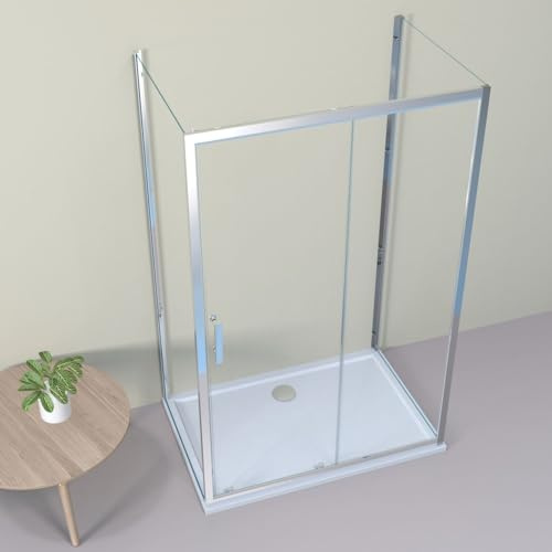 LEMMO U-Formen Nischentür Schiebetür mit Rahmen ESG Glastür 130×100 cm,Höhe 185cm