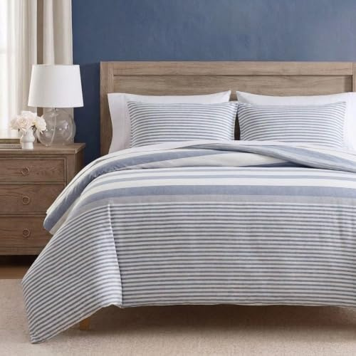 Nautica - Queen Comforter Set, Soft & Breathable Cotton Bedding with Medium Weight Feel, Reversible 3 Piece Bed Set with Matching Pillowcases (Fairwater Blue)