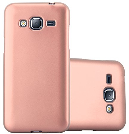 Cadorabo Hülle kompatibel mit Samsung Galaxy J3 2016 Schutzhülle TPU Silikon Case Metallic Design Slim Kratzfest Weiche Gummi mit Rundumschutz Case Hülle für Galaxy J3 2016 in Rosa