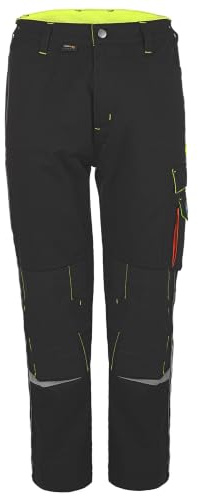 TMG Profile Arbeitsshose Herren mit Stretchbund & Reflektorstreifen – Schwarze Arbeitshose mit Kniepolstertaschen, Cargo Bundhose aus Baumwoll-Polyester-Mix 270g - Bewegungsfreundlich für Montage
