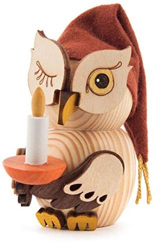 Kuhnert Mini-Eule Mit Schlafmütze - Original Erzgebirge Handarbeit Holzfigur in Modernem Design - Weihnachtsdeko Dekofigur für Weihnachten - Sammlerfigur