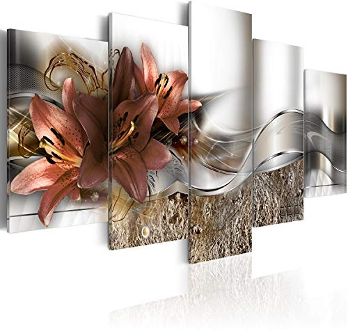 B&D XXL - Leinwandbild Blumen Lilien Abstrakt, 100x50 cm, 5-teilig, modern | Hochwertige Leinwand, sofort aufhängbar, ideal fürs Wohn- oder Schlafzimmer, wasserfest und lichtecht, langlebig, stilvoll