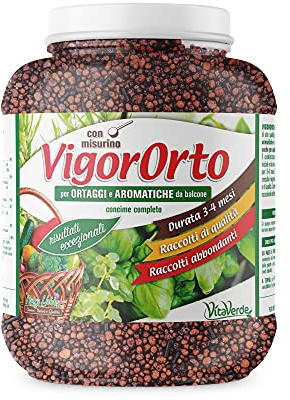 Vitaverde VIGORORTO, concime granulare Completo con Pronto Effetto, Lunga Durata e Ferro Altamente riverdente per aromatiche ed ortaggi, kg 1,3