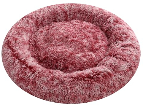 Comlax Beruhigende Donut Hundebetten XL, Rundes Kissen mit abnehmbarem waschbarem Bezug, Anti-Angst-Kunstfell-Kuscheltier, Flauschiges, bequemes, pelziges Haustierbett (80cm, Rosa)