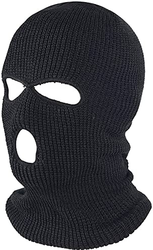 CRAZY LIZARD 3 Hole Balaclavas Knitted Black Full Face Cover Ski Mask, Winter Masks Knitted Mens Balaclava Warm Beanie for Karting, Hiking and Outdoor Sports (Black, 1)