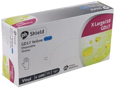 Polyco Healthline Extra Large (XL) Yellow Disposable Household Vinyl Gloves - Box of 100