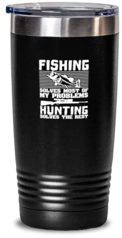 590 ml Becher aus Edelstahl, isoliert, lustiges Angeln, löst die meisten meiner Probleme, Jagd löst den Rest Abenteuer, Angler