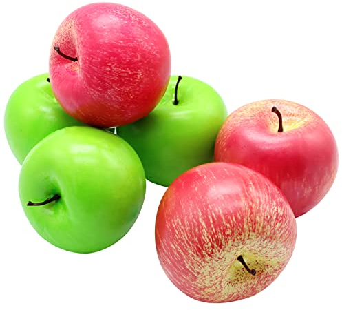 LONTOM 6PCS Artificial Fruit, Lifelike Red Green Apples Fake Fruit, Plastic Fruit Simulation Apple Ornament, Decorative Fake Apples for Home Kitchen Wedding Party Photography Chirstmas Decoration