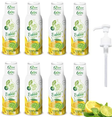 8 paquetes - Light - Bajo en carbohidratos - Jarabe de fitness de FruttaMax | Azúcar Cero | con Stevia | 50-60% Contenido de Fruta (8x500ml) (8 x Limón-Lima Light)