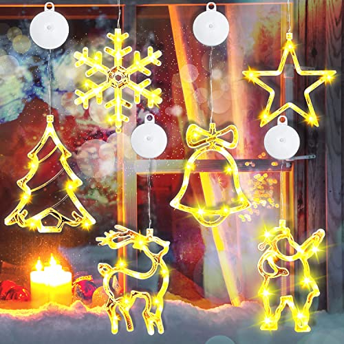 MEISHANG 6 luces LED con ventosa, luces navideñas para ventanas infantiles, decoración navideña, iluminación de ventanas, pilas, luz de ventana, cortina funciona con pilas (blanco/1)