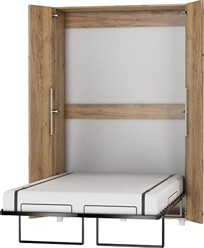 BIM Furniture Wandbett Schrankbett Teddy 120x200cm Bettschrank, Vertikal Wandklappbett, Schrank mit integriertem Klappbett, Funktionsbett inkl. Lattenrost (Craft Gold)