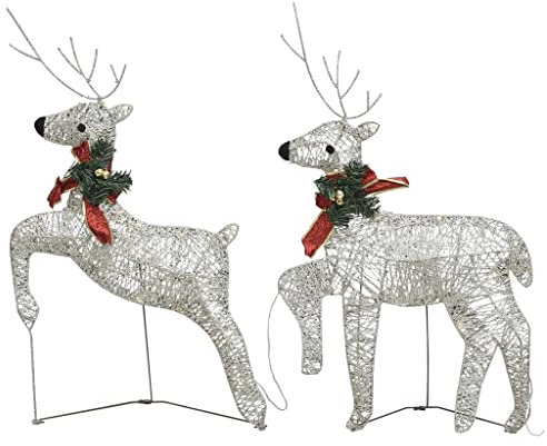vidaXL 2X LED Rentier Beleuchtet Dekofigur Weihnachtsdeko Figur Weihnachten Beleuchtung Innen Außen Weihnachtsdekoration Golden 40 LEDs
