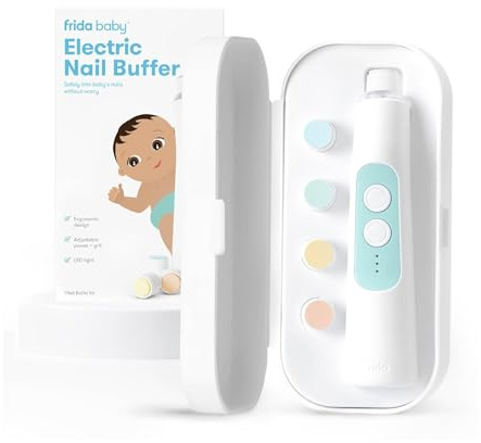 Frida Baby Pulidor de uñas eléctrico | Lima de uñas de bebé segura y fácil, cortaúñas para bebé + kit de recortadora de uñas para recién nacidos, niños pequeños o niños, 4 almohadillas de