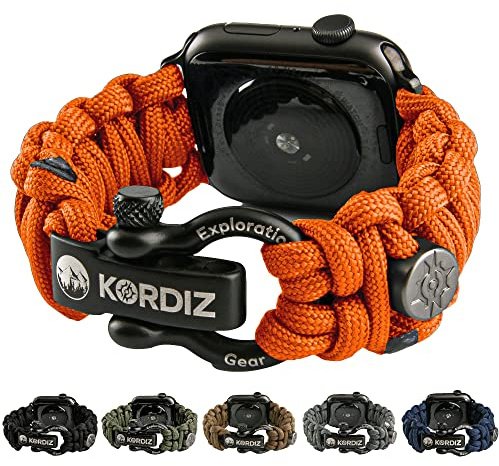 KORDIZ Survivor – Paracord Apple Watch Armband kompatibel mit Apple Watch Series Ultra & 9/8/7/6/5/4/3/2/1/SE – 49 mm 45 mm 44 mm 42 mm – mit verstellbarem Bügel aus Edelstahl, L for Ultra 49mm,