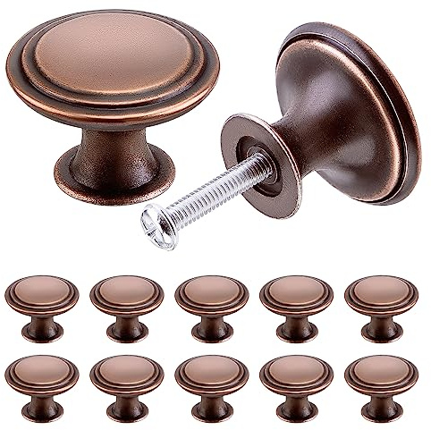 TsunNee 12PCS Vintage Cabinet Knobs, Chic Drawer Knobs, Antique Style Kitchen Cupboard Handles, 30mm Round Furniture Door Knobs