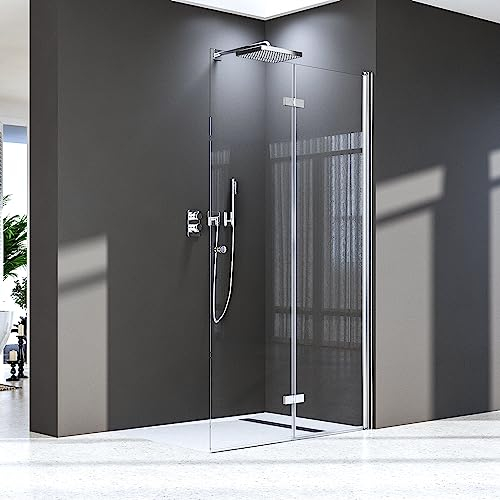 Walk in Duschwand,80x185 cm Falttür Dusche Duschtrennwand Nano Beschichtung 6mm ESG-Sicherheitsglas Duschkabine,Montage auf Duschewanne oder Fliese