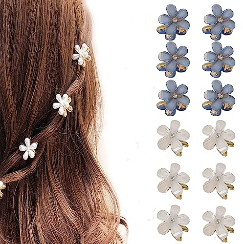 Mini Diamant Haarspangen Set, 12 Stück, Blumenmuster, für Damen & Mädchen, Süße Haarschmuck, Ideal für Fotos, Alltag, Party & Hochzeit, Weiß & Blau
