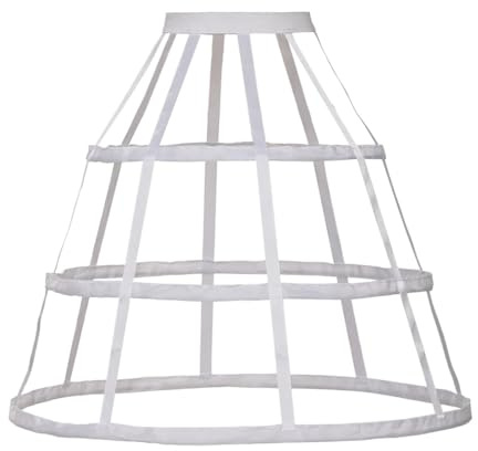 CAMDOM 3 Hoops Trim Half Slip Girl Elastic Waist Victorian Cage Pannier Slips Women's Dress Petticoat White
