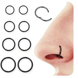 Diamday 8pcs Piercing Nez Anneaux 316L Acier Chirurgical Piercing Septum 16G/18G Hinged Anneau Segment Clicker Nez Piercing Oreille Helix Conch Tragus Daith Rook Boucles d'oreilles 6mm/8mm/10mm/12mm