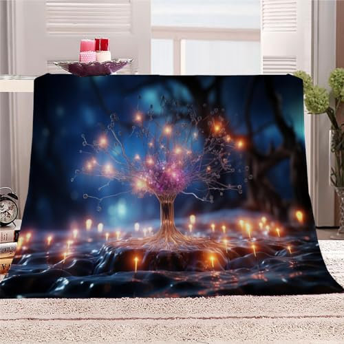 Lebensbaum Kinderdecke Wohndecke Sternenklarer Himmel Flanell Fleece Kuscheldecke Flauschig 100x130cm Weiche Warme Sherpa Decke Gemütlich Leicht Sofadecke für Mädchen Jungen Couch Bett Decke