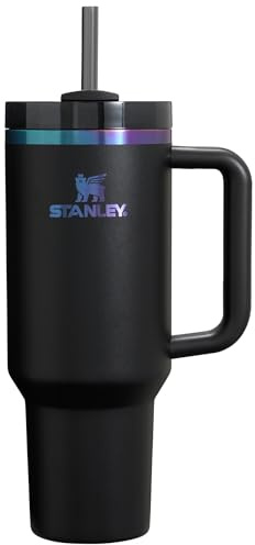 Stanley Quencher 10-10824-527 FlowState Vakuumisolierter Becher aus Edelstahl mit Deckel und Strohhalm für Wasser, Eistee oder Kaffee, Smoothie und mehr, Schwarz Chrom, 1,2 l