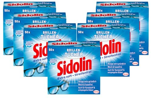 Sidolin Brillenputztücher 350 (7 x 50) Stück, feuchte Reinigungstücher für Brillen, Displays, Bildschirme, reinigen mühelos und fusselfrei, optimal für unterwegs