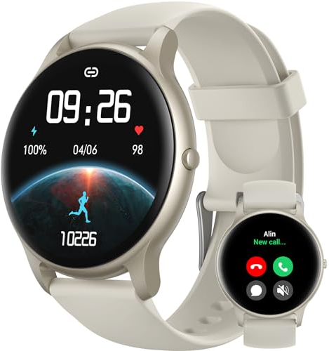 Parsonver Smartwatch für Damen Herren mit Bluetooth-Anrufe, Leichte Sportuhr Round mit 100+ Sportmodi, Schrittzähler, IP68 Wasserdicht, Smart Watch mit Herzfrequenz Schlafmonitor,Sternsilber,SPROD1