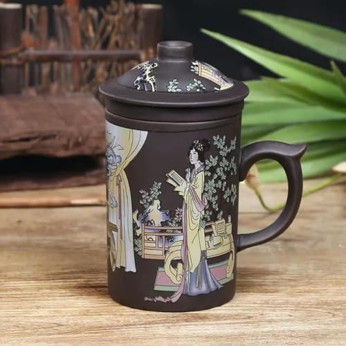 QQLADY Tasse à thé en Argile Violette Dragon Peinte à la Main, avec Couvercle et infuseur, Tasse à thé de Bureau, Tasse à Eau en céramique, Verres à Boissons