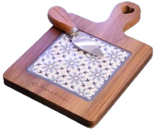 PuntoCasaStore Tagliere Acacia Fiori Blu + COLTELLINO 23x15x1,5 CLARALUNA 2024 BOMBONIERA Idea Regalo Matrimonio Anniversario PROMESSA