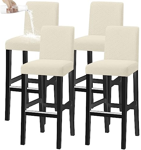 KELUINA Stretch-Barhocker Bezüge Abnehmbar Waschbar, Universelle Hussen für Drehstühle und Esszimmerstühle mit Kurzer Rückenlehne (Beige,2er-Set)