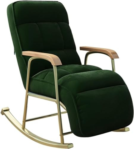 CUNTO Gepolsterter Schaukelstuhl, Verstellbarer Rückenstuhl für Wohnzimmer, gepolsterter Samt-Schaukelstuhl (Farbe: Grün)