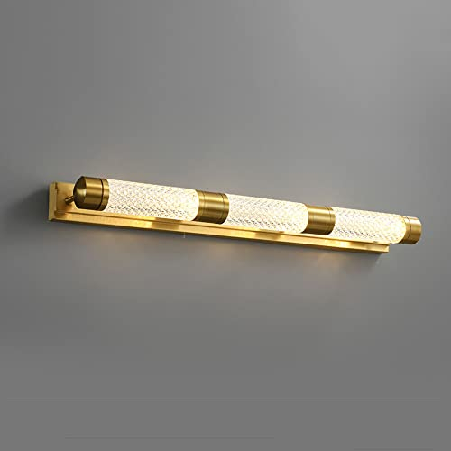Jadssox Messing-Wandleuchte mit zylindrischem, geripptem Acrylschirm, Rahmen-Bilderbeleuchtung, moderne Mid-Century-Badezimmerleuchten über Spiegel, LED-Waschtisch-Lichtleiste für Schlafzimmer, Waschr