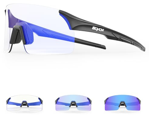 SCVCN Cykelglasögon självtonande för kvinnor och män, fotokroma cykelsportglasögon solglasögon med UV400 skydd kantlösa genomskinliga glasögon för utomhussport S142-PH