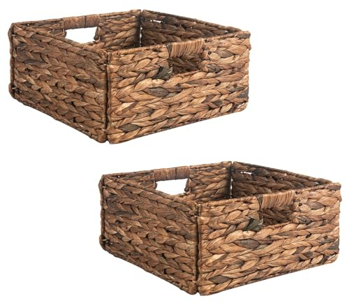 IDIMEX Aufbewahrungskorb LANZI 2er Set braun - geflochten aus Wasserhyazinthe, Aufbewahrungsbox, Organizer, faltbar mit Griffen, Regalkorb 32 x 15 x 32 cm